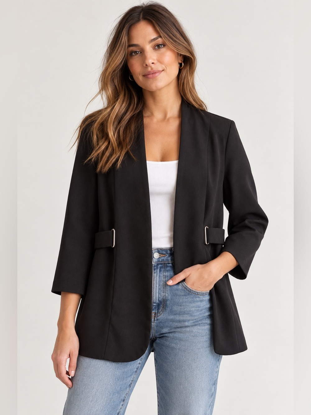 Retrology Black Open Front Blazer | Size Large